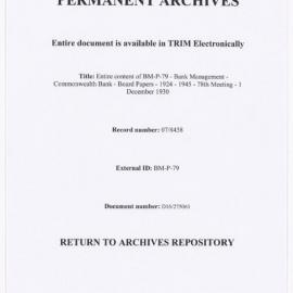 Bank Management - Commonwealth Bank - Board Papers - 1924 - 1945 - 78th Meeting - 1 December 1930