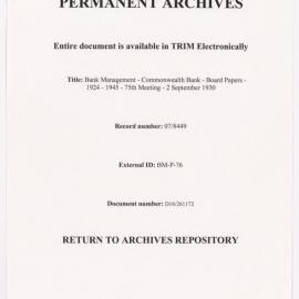 Bank Management - Commonwealth Bank - Board Papers - 1924 - 1945 - 75th Meeting - 2 September 1930