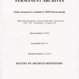 Bank Management - Commonwealth Bank - Board Papers - 1924 - 1945 - 74th Meeting - 12 August 1930