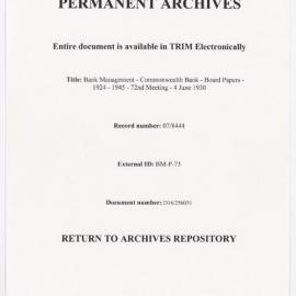 Bank Management - Commonwealth Bank - Board Papers - 1924 - 1945 - 72nd Meeting - 4 June 1930