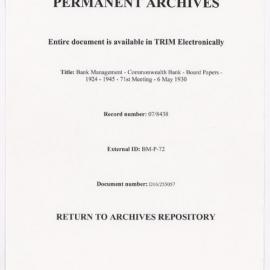 Bank Management - Commonwealth Bank - Board Papers - 1924 - 1945 - 71st Meeting - 6 May 1930