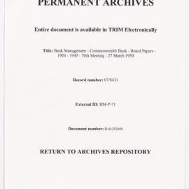 Bank Management - Commonwealth Bank - Board Papers - 1924 - 1945 - 70th Meeting - 27 March 1930