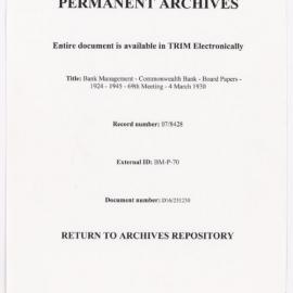 Bank Management - Commonwealth Bank - Board Papers - 1924 - 1945 - 69th Meeting - 4 March 1930