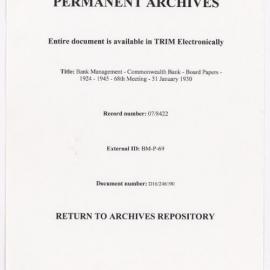 Bank Management - Commonwealth Bank - Board Papers - 1924 - 1945 - 68th Meeting - 31 January 1930