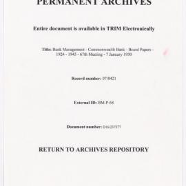 Bank Management - Commonwealth Bank - Board Papers - 1924 - 1945 - 67th Meeting - 7 January 1930