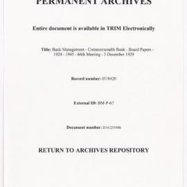Bank Management - Commonwealth Bank - Board Papers - 1924 - 1945 - 66th Meeting - 3 December 1929