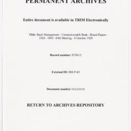 Bank Management - Commonwealth Bank - Board Papers - 1924 - 1945 - 64th Meeting - 8 October 1929