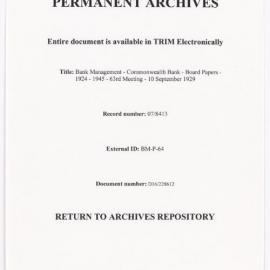 Bank Management - Commonwealth Bank - Board Papers - 1924 - 1945 - 63rd Meeting - 10 September 1929