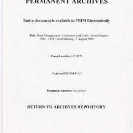 Bank Management - Commonwealth Bank - Board Papers - 1924 - 1945 - 62nd Meeting - 7 August 1929