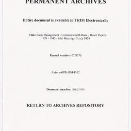 Bank Management - Commonwealth Bank - Board Papers - 1924 - 1945 - 61st Meeting - 3 July 1929