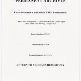 Bank Management - Commonwealth Bank - Board Papers - 1924 - 1945 - 58th Meeting - 9 April 1929