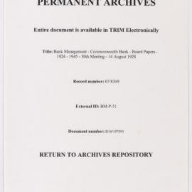 Bank Management - Commonwealth Bank - Board Papers - 1924 - 1945 - 50th Meeting - 14 August 1928