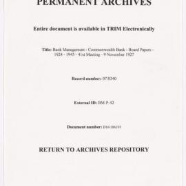 Bank Management - Commonwealth Bank - Board Papers - 1924 - 1945 - 41st Meeting - 9 November 1927