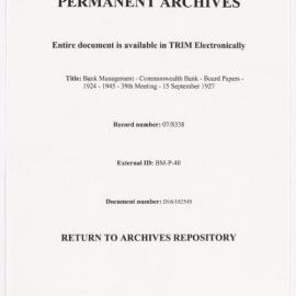 Bank Management - Commonwealth Bank - Board Papers - 1924 - 1945 - 39th Meeting - 15 September 1927