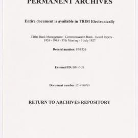 Bank Management - Commonwealth Bank - Board Papers - 1924 - 1945 - 37th Meeting - 5 July 1927
