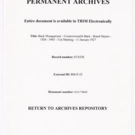 Bank Management - Commonwealth Bank - Board Papers - 1924 - 1945 - 31st Meeting - 11 January 1927
