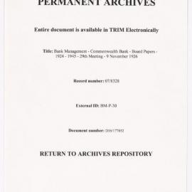 Bank Management - Commonwealth Bank - Board Papers - 1924 - 1945 - 29th Meeting - 9 November 1926