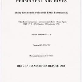 Bank Management - Commonwealth Bank - Board Papers - 1924 - 1945 - 27th Meeting - 13 September 1926