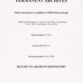 Bank Management - Commonwealth Bank - Board Papers - 1924 - 1945 - 24th Meeting - 9 June 1926