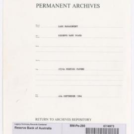 Bank Management - Reserve Bank of Australia Board Papers - 279th Meeting - 4 September 1984