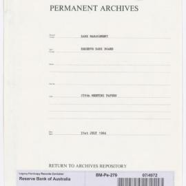 Bank Management - Reserve Bank of Australia Board Papers - 278th Meeting - 31 July 1984