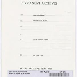 Bank Management - Reserve Bank of Australia Board Papers - 277th Meeting - 3 July 1984