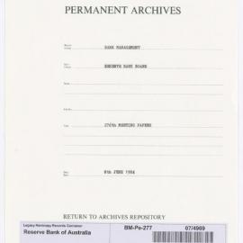 Bank Management - Reserve Bank of Australia Board Papers - 276th Meeting - 8 June 1984