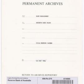 Bank Management - Reserve Bank of Australia Board Papers - 274th Meeting - 1 May 1984