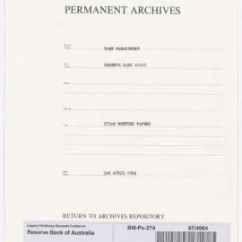Bank Management - Reserve Bank of Australia Board Papers - 273rd Meeting - 3 April 1984