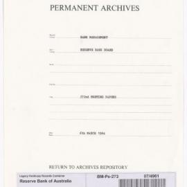 Bank Management - Reserve Bank of Australia Board Papers - 272nd Meeting - 6 March 1984