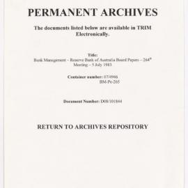 Bank Management - Reserve Bank of Australia Board Papers - 264th Meeting - 5 July 1983