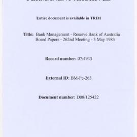 Bank Management - Reserve Bank of Australia Board Papers - 262nd Meeting - 3 May 1983