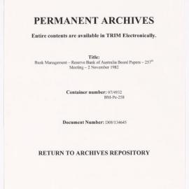 Bank Management - Reserve Bank of Australia Board Papers - 257th Meeting - 2 November 1982