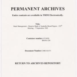 Bank Management - Reserve Bank of Australia Board Papers - 255th Meeting - 7 September 1982