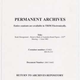 Bank Management - Reserve Bank of Australia Board Papers - 252nd Meeting - 1 June 1982