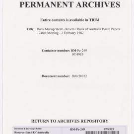 Bank Management - Reserve Bank of Australia Board Papers - 248th Meeting - 2 February 1982