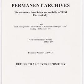 Bank Management - Reserve Bank of Australia Board Papers - 246th Meeting - 1 December 1981