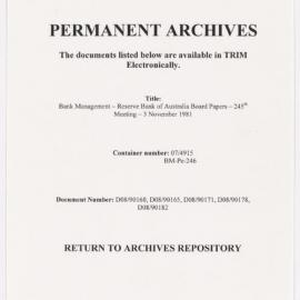 Bank Management - Reserve Bank of Australia Board Papers - 245th Meeting - 3 November 1981