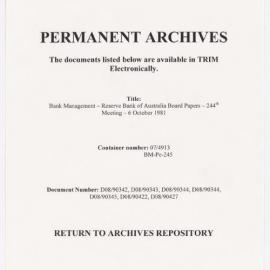 Bank Management - Reserve Bank of Australia Board Papers - 244th Meeting - 6 October 1981