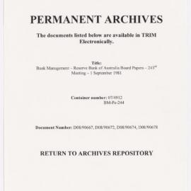 Bank Management - Reserve Bank of Australia Board Papers - 243rd Meeting - 1 September 1981