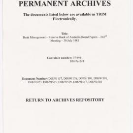 Bank Management - Reserve Bank of Australia Board Papers - 242nd Meeting - 30 July 1981