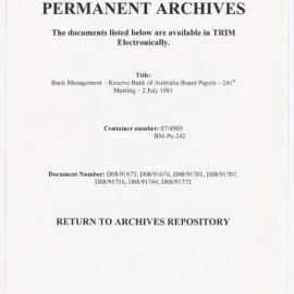 Bank Management - Reserve Bank of Australia Board Papers - 241st Meeting - 2 July 1981