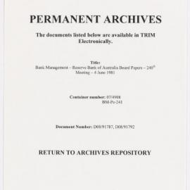 Bank Management - Reserve Bank of Australia Board Papers - 240th Meeting - 4 June 1981
