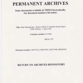 Bank Management - Reserve Bank of Australia Board Papers - 238th Meeting - 2 April 1981