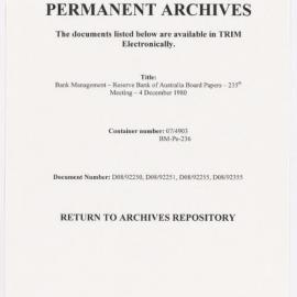 Bank Management - Reserve Bank of Australia Board Papers - 235th Meeting - 4 December 1980