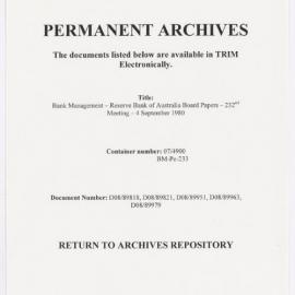 Bank Management - Reserve Bank of Australia Board Papers - 232nd Meeting - 4 September 1980