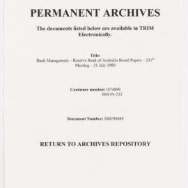 Bank Management - Reserve Bank of Australia Board Papers - 231st Meeting - 31 July 1980