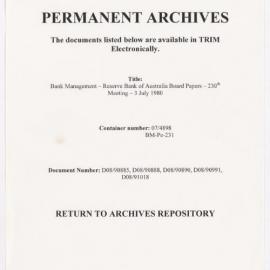 Bank Management - Reserve Bank of Australia Board Papers - 230th Meeting - 3 July 1980