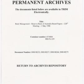 Bank Management - Reserve Bank of Australia Board Papers - 228th Meeting - 1 May 1980