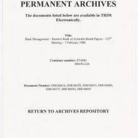 Bank Management - Reserve Bank of Australia Board Papers - 225th Meeting - 7 February 1980